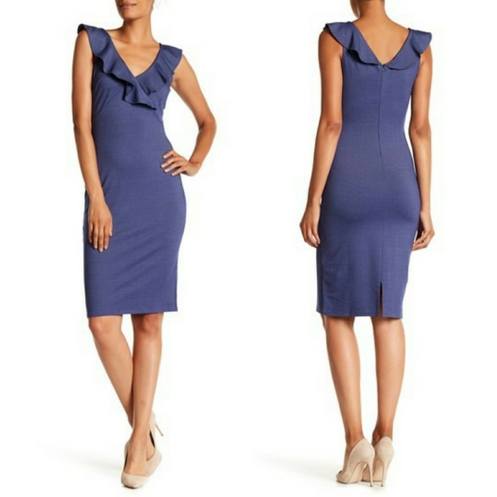 SUPERFOXX V-Neck Ruffle Blue Midi Dress Dress